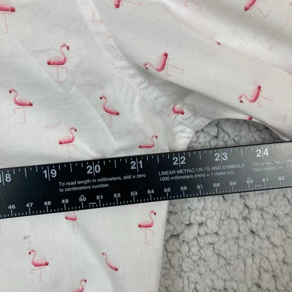 Bar III Organic Cotton Button Shirt Mens L 16 White Pink Flamingos Long Sleeve - Picture 9 of 10